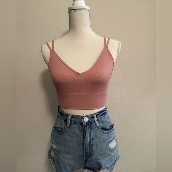 Tops - Pink V Neck Spaghetti Strap Crop Top / Undershirt/ Bralette Size S/M